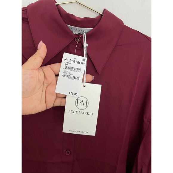 PIXIE MARKET Asymmetrical Tencel Tunic Button Down Shirt Size Small NWT - Picture 2 of 5